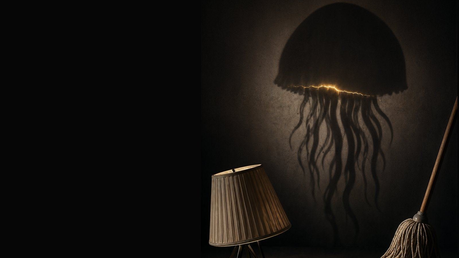 A lampshade and a mop casting a jellyfish